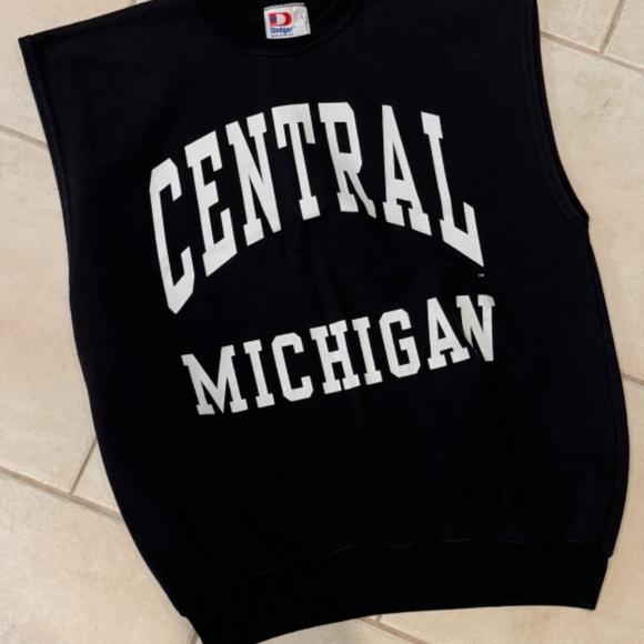 Vintage USA Fleece Sleeveless Sweatshirt ‘Central Michigan’ - Picture 2 of 5
